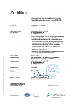 Certificate as welding specialist according to DIN EN ISO 3834-2