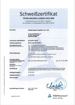 Allgemeines Zertifikat EN 1090-1 EXC 4 – werkseigene Produktionskontrolle